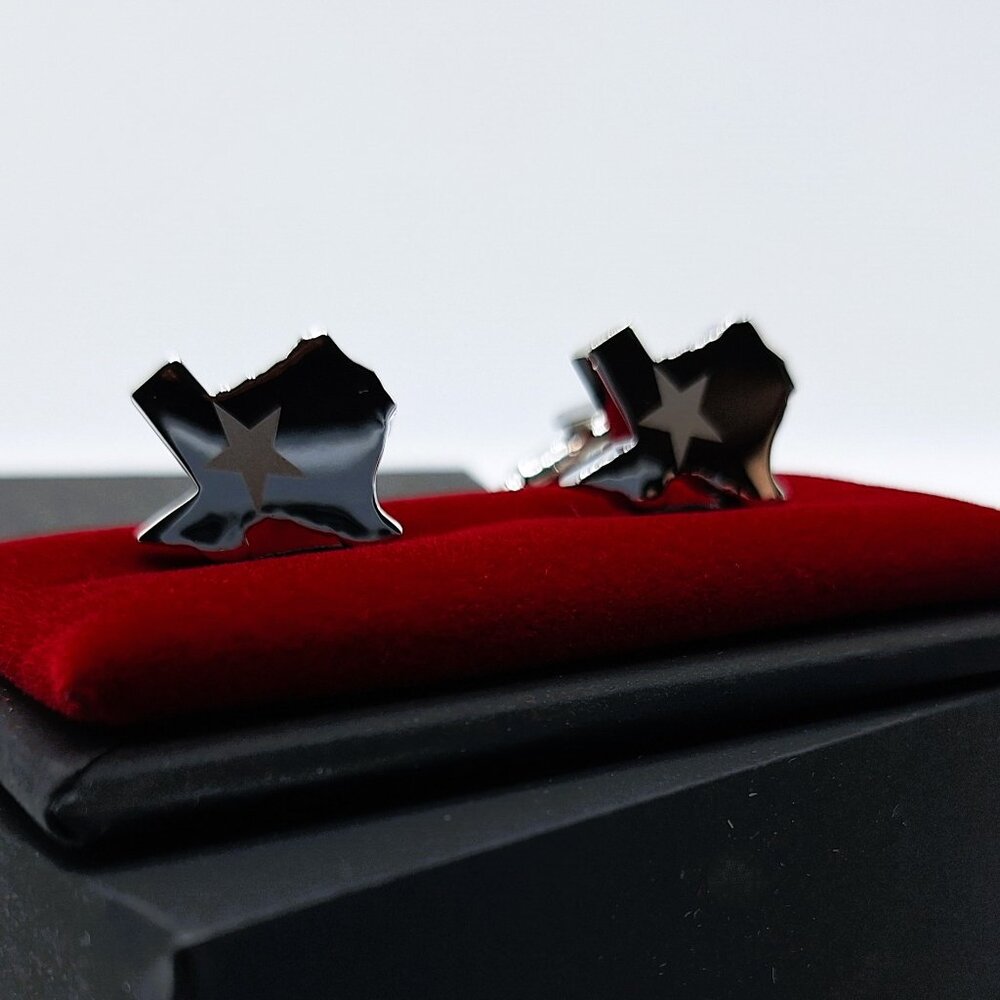Cufflinks Texas State Shape Silver with Star Cuff Links Solid Heavy Father's Day - Picture 4 of 7